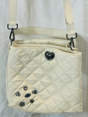 Betsey Johnson Leather Cream Quilted Heart Accent Crossbody